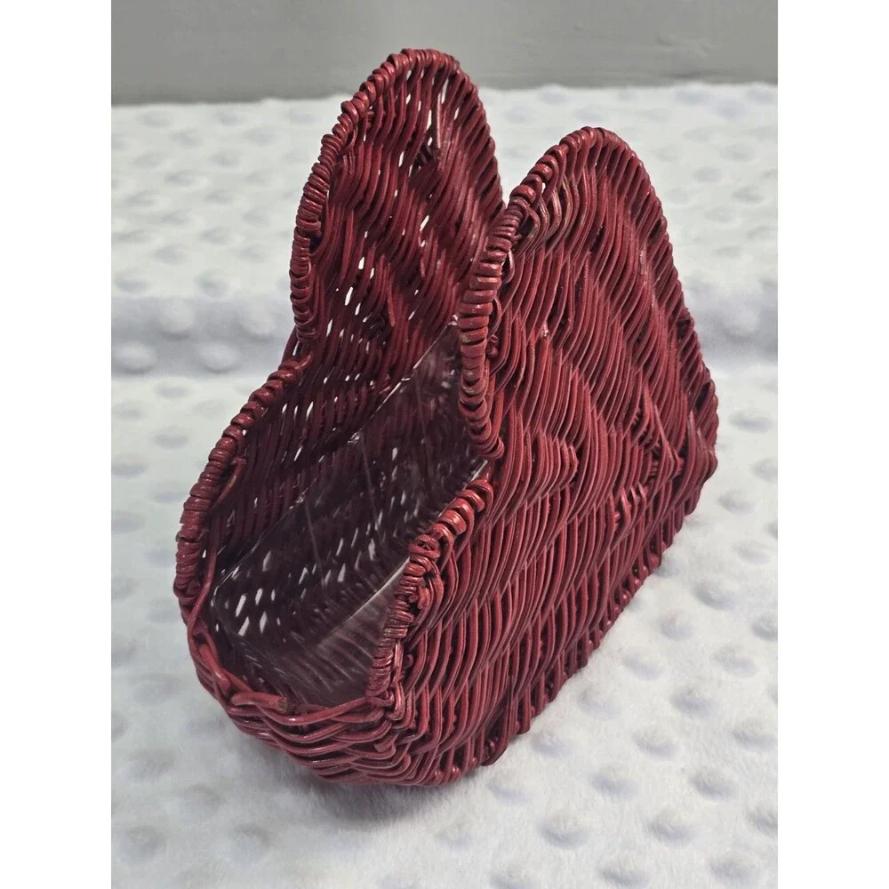Heart Shaped Wicker Basket Red Planter Napkin Holder Side Shelf Country Decor